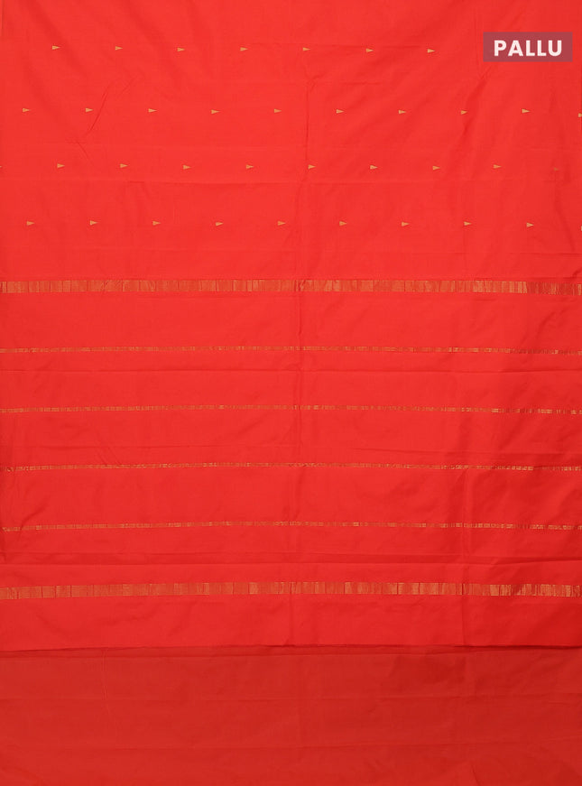 Arani semi silk saree orange with zari woven temple buttas and zari woven border