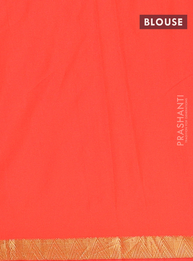 Arani semi silk saree orange with zari woven temple buttas and zari woven border