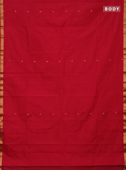 Arani semi silk saree tomato pink with zari woven temple buttas and zari woven border