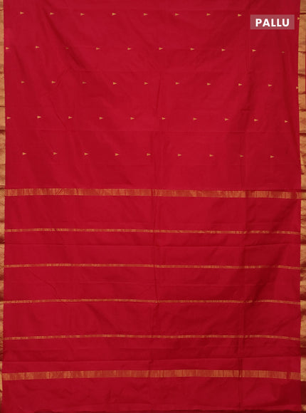 Arani semi silk saree tomato pink with zari woven temple buttas and zari woven border