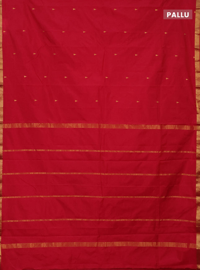 Arani semi silk saree tomato pink with zari woven temple buttas and zari woven border