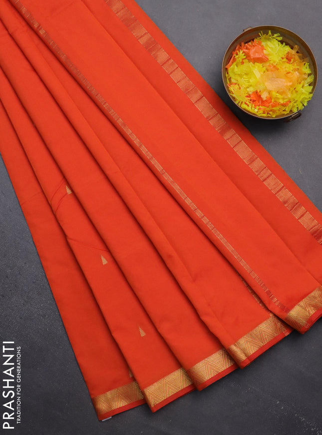 Arani semi silk saree orange with zari woven temple buttas and zari woven border