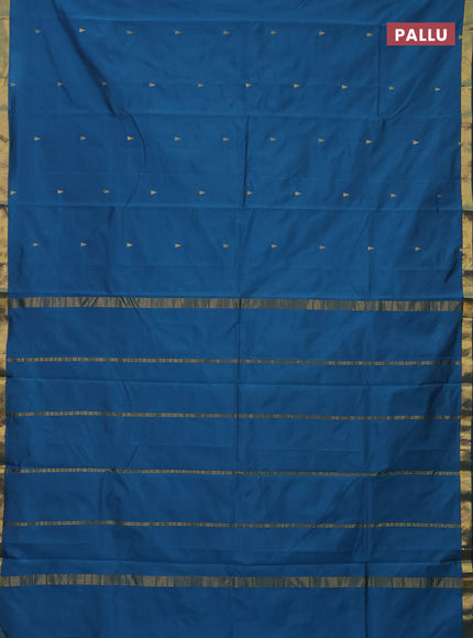 Arani semi silk saree peacock blue with zari woven temple buttas and zari woven border