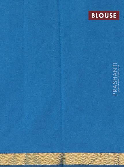 Arani semi silk saree peacock blue with zari woven temple buttas and zari woven border