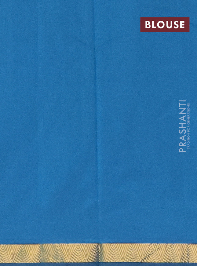 Arani semi silk saree peacock blue with zari woven temple buttas and zari woven border