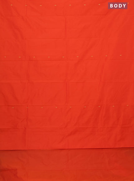 Arani semi silk saree orange with zari woven temple buttas and zari woven border