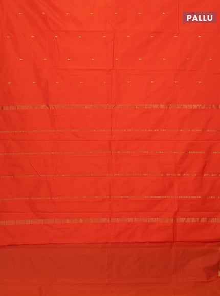 Arani semi silk saree orange with zari woven temple buttas and zari woven border