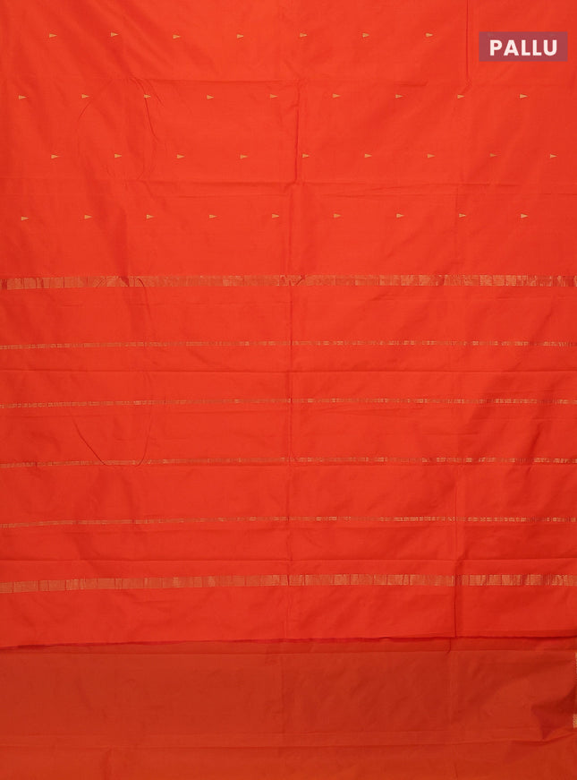 Arani semi silk saree orange with zari woven temple buttas and zari woven border