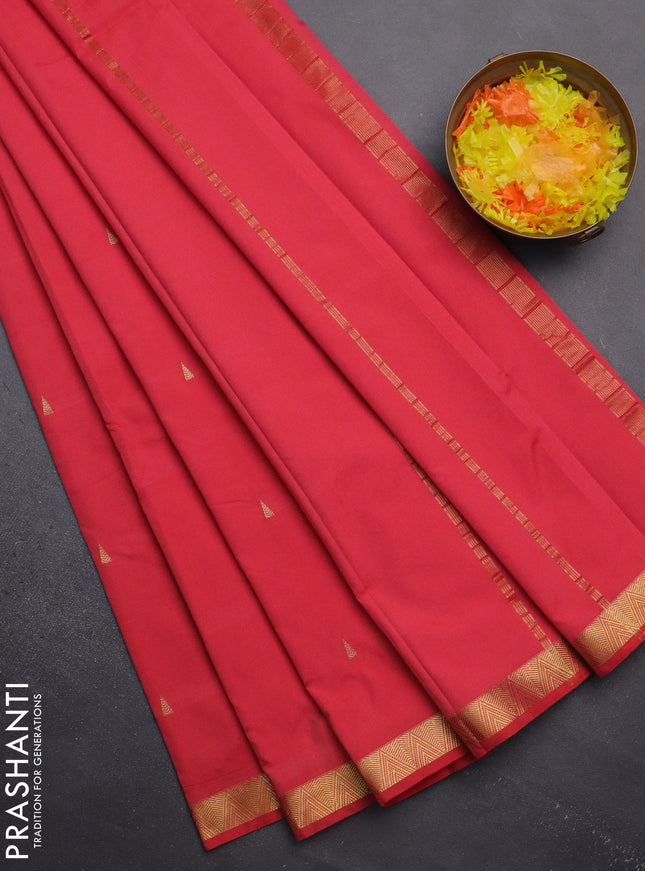 Arani semi silk saree peach pink shade with zari woven temple buttas and zari woven border