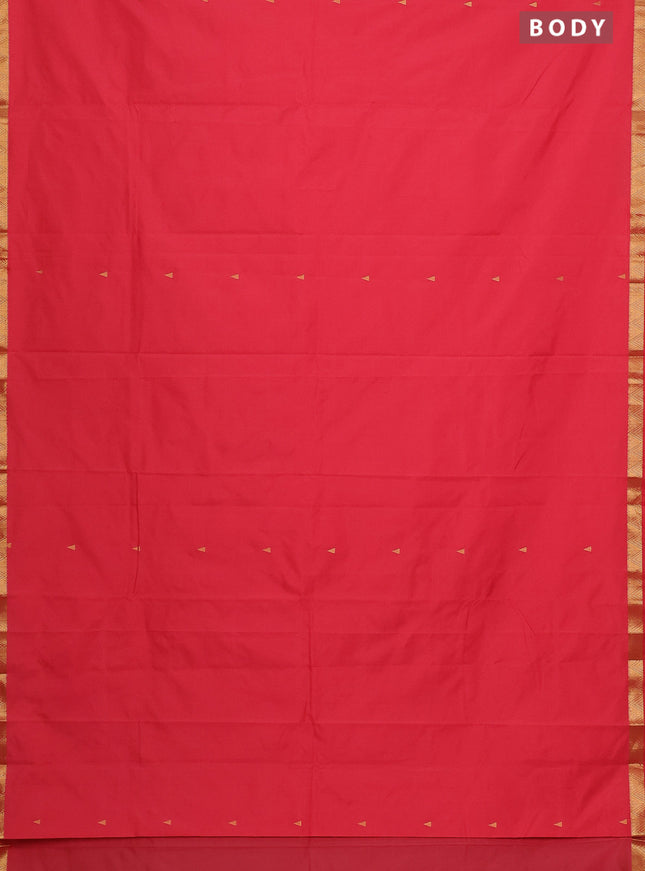 Arani semi silk saree peach pink shade with zari woven temple buttas and zari woven border