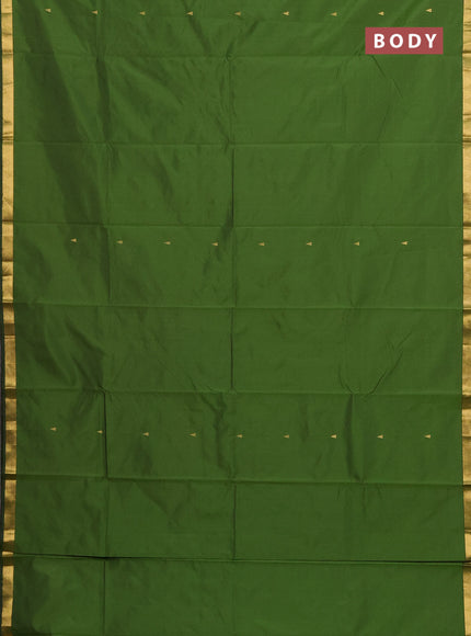 Arani semi silk saree sap green with zari woven temple buttas and zari woven border