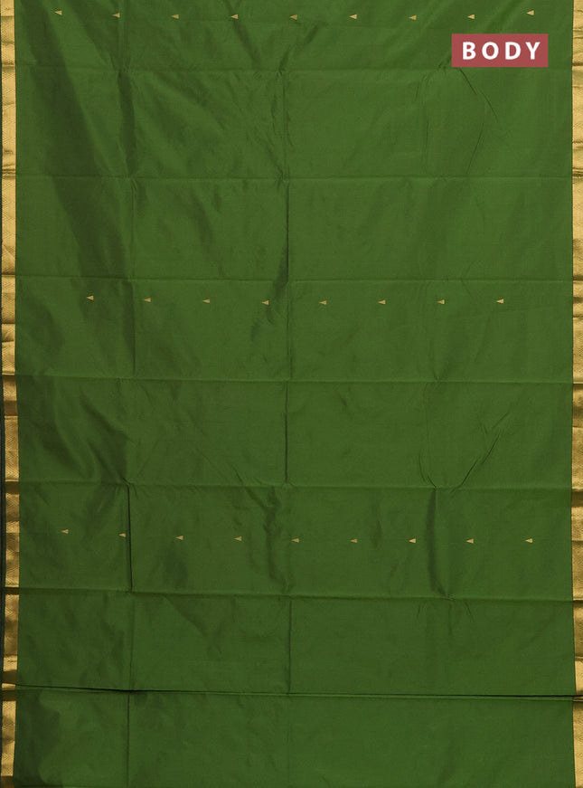 Arani semi silk saree sap green with zari woven temple buttas and zari woven border