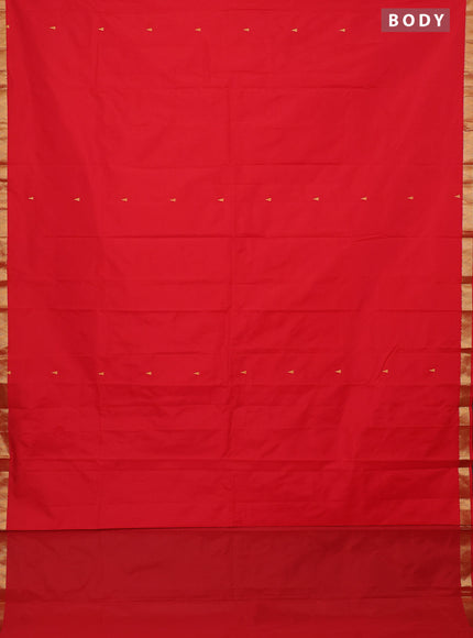 Arani semi silk saree red with zari woven temple buttas and zari woven border