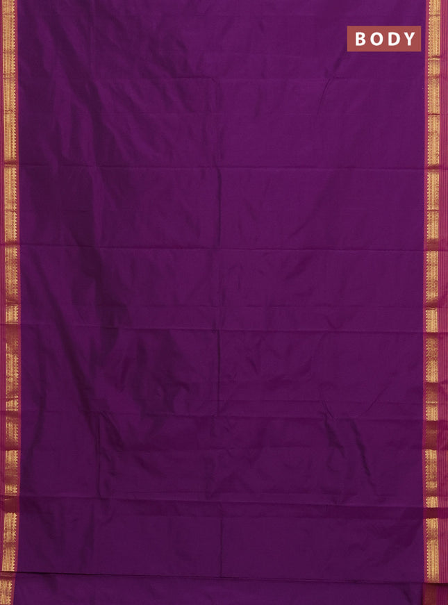 Arani semi silk saree purple and dark mustard with plain body and zari woven simple border