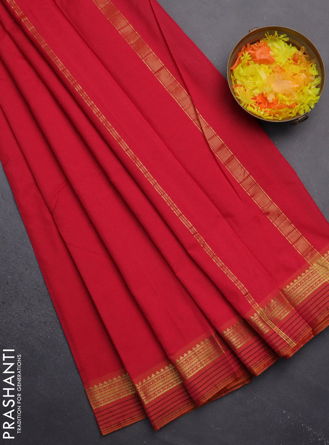 Arani semi silk saree pink and dark mustard with plain body and zari woven simple border