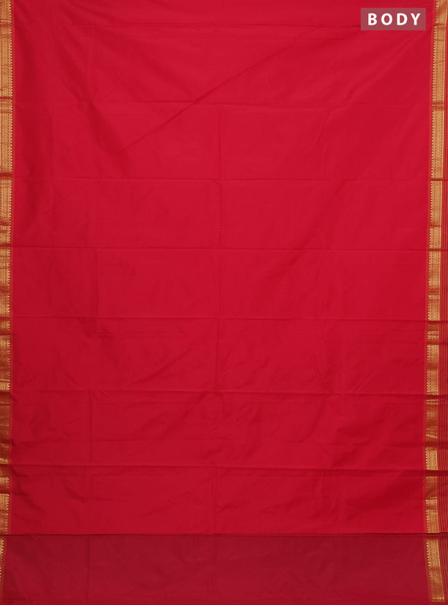 Arani semi silk saree pink and dark mustard with plain body and zari woven simple border