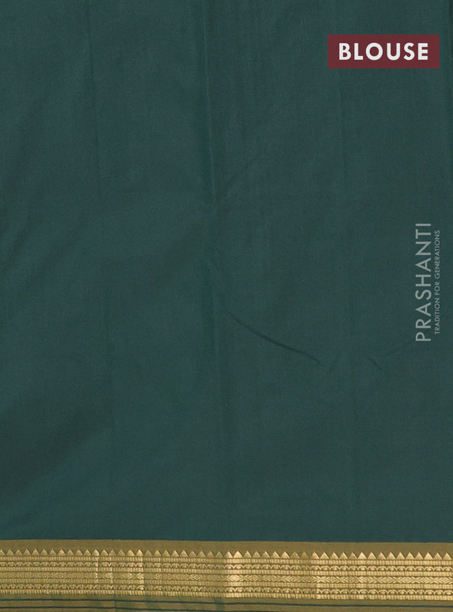 Arani semi silk saree bottle green and dark mustard with plain body and zari woven simple border