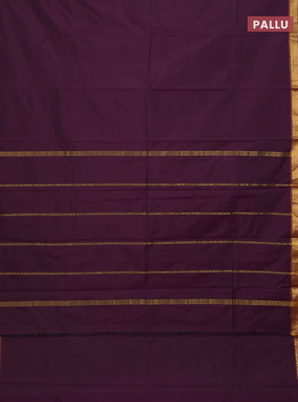 Arani semi silk saree deep purple and dark mustard with plain body and zari woven simple border