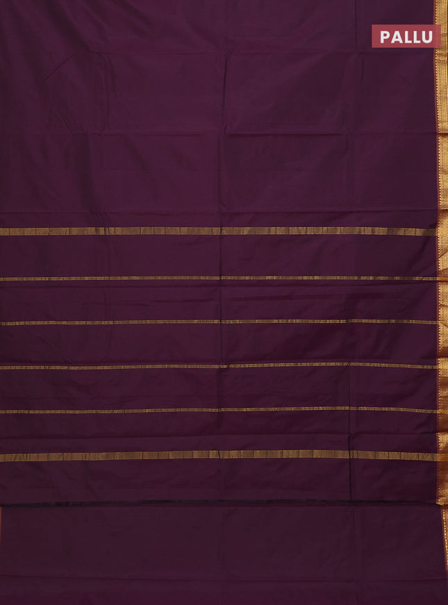 Arani semi silk saree deep purple and dark mustard with plain body and zari woven simple border