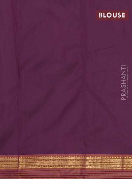 Arani semi silk saree deep purple and dark mustard with plain body and zari woven simple border