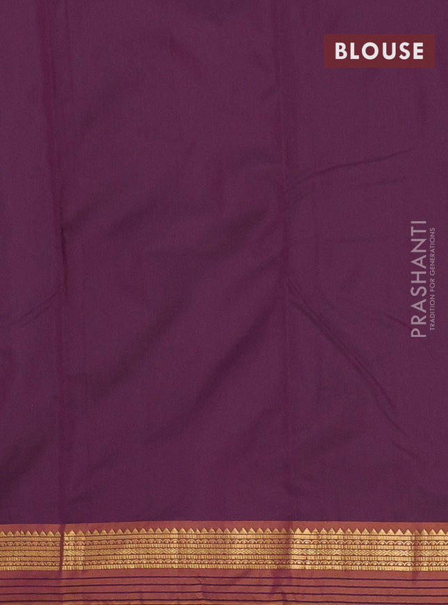 Arani semi silk saree deep purple and dark mustard with plain body and zari woven simple border
