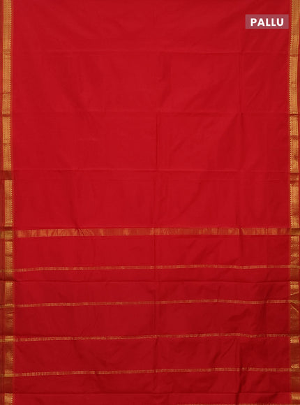 Arani semi silk saree red and dual shade of yellow with plain body and zari woven simple border