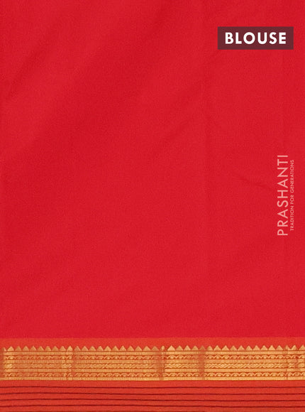Arani semi silk saree red and dual shade of yellow with plain body and zari woven simple border
