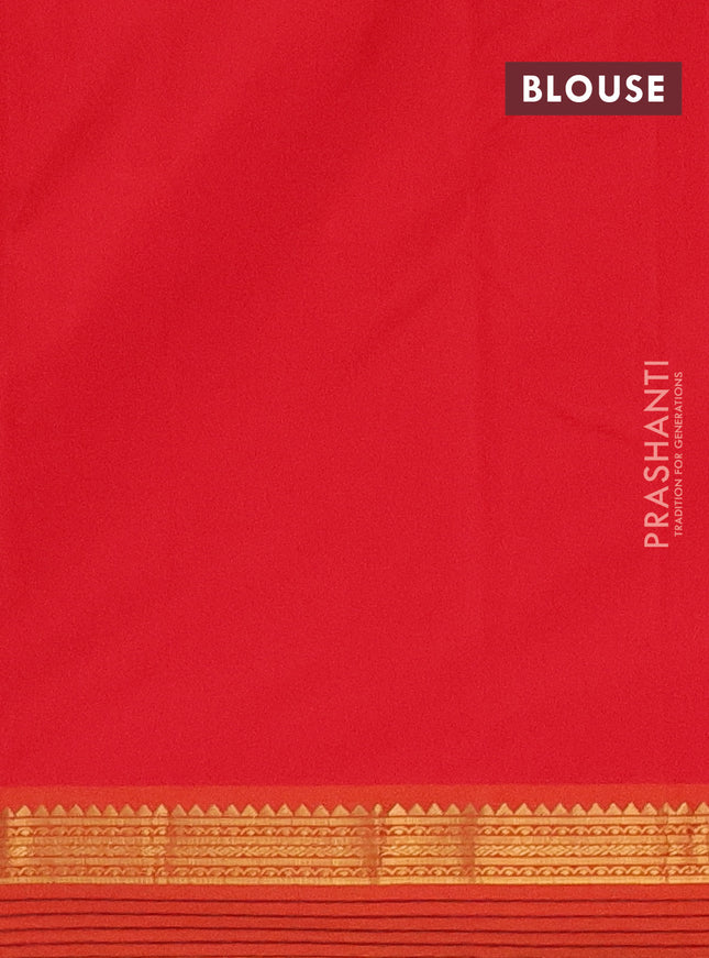 Arani semi silk saree red and dual shade of yellow with plain body and zari woven simple border