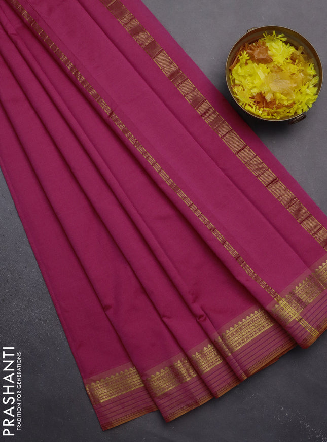 Arani semi silk saree pink and dual shade of yellow with plain body and zari woven simple border