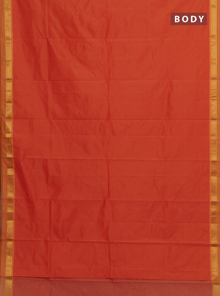 Arani semi silk saree orange and dual shade of yellow with plain body and zari woven simple border