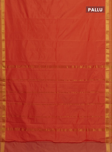 Arani semi silk saree orange and dual shade of yellow with plain body and zari woven simple border