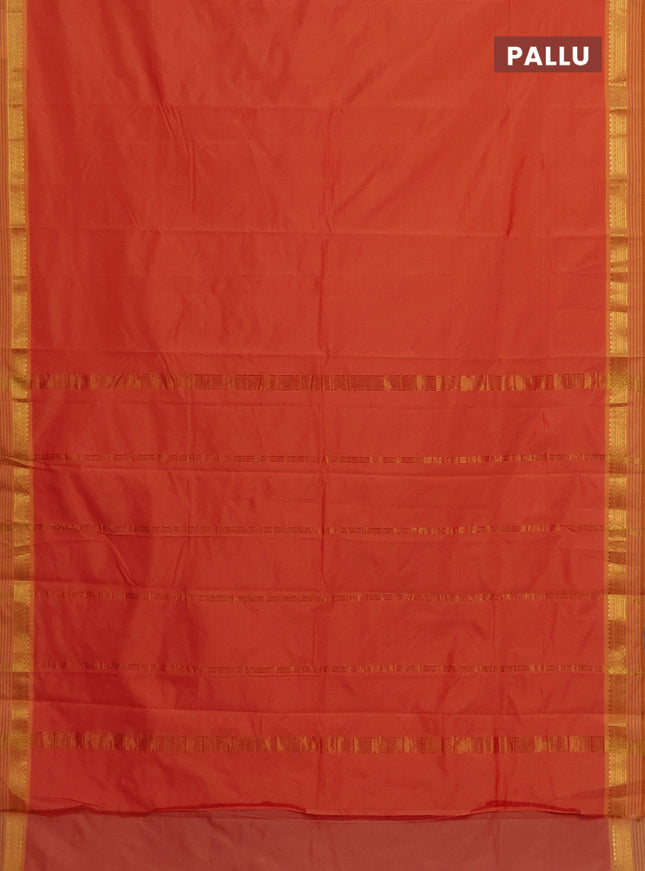 Arani semi silk saree orange and dual shade of yellow with plain body and zari woven simple border