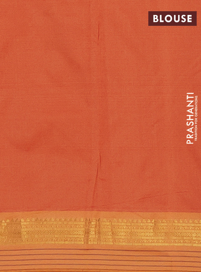 Arani semi silk saree orange and dual shade of yellow with plain body and zari woven simple border