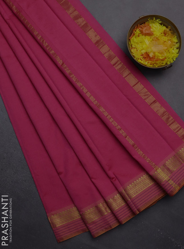 Arani semi silk saree pink shade and dual shade of yellow with plain body and zari woven simple border