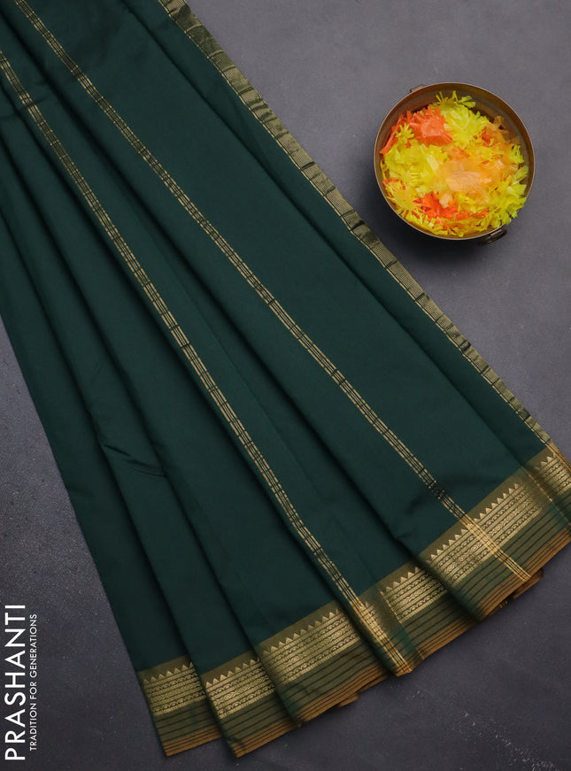 Arani semi silk saree peacock green and dual shade of yellow with plain body and zari woven simple border