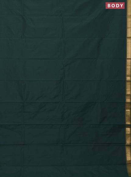 Arani semi silk saree peacock green and dual shade of yellow with plain body and zari woven simple border