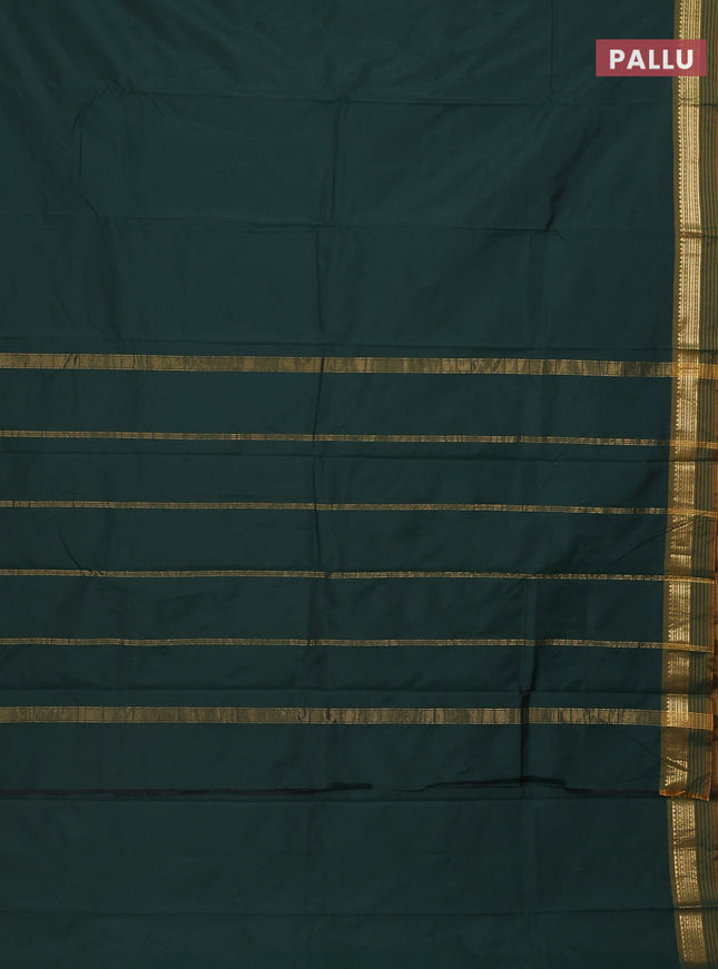 Arani semi silk saree peacock green and dual shade of yellow with plain body and zari woven simple border