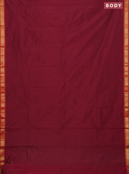 Arani semi silk saree wine shade and dark mustard with plain body and zari woven simple border