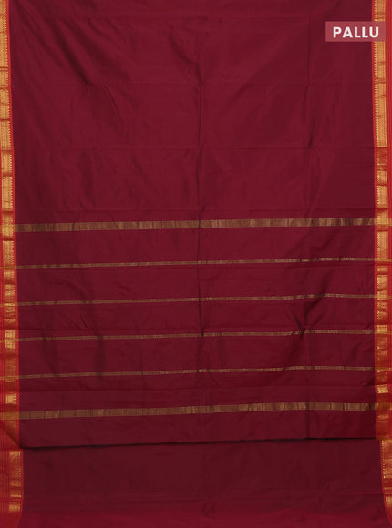 Arani semi silk saree wine shade and dark mustard with plain body and zari woven simple border