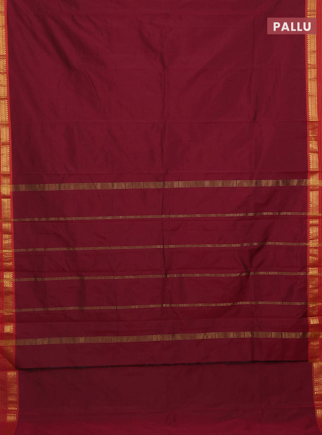 Arani semi silk saree wine shade and dark mustard with plain body and zari woven simple border