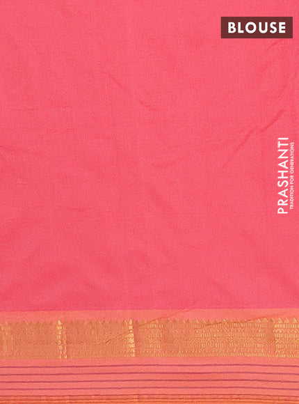 Arani semi silk saree peach pink and dual shade of yellow with plain body and zari woven simple border