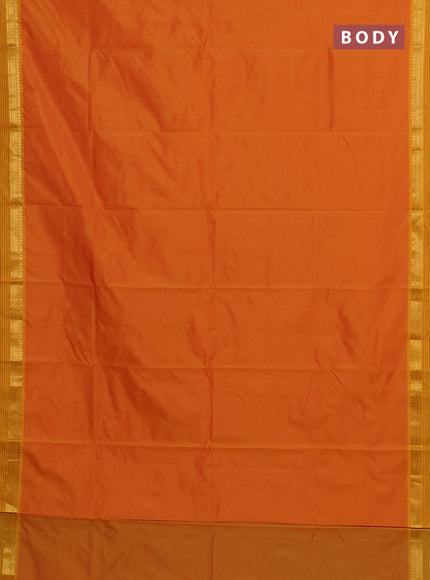 Arani semi silk saree dual shade of mango yellow with plain body and zari woven simple border