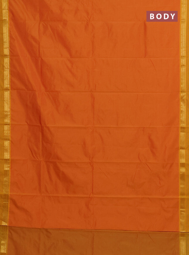 Arani semi silk saree dual shade of mango yellow with plain body and zari woven simple border