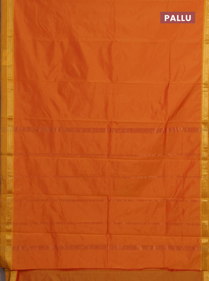 Arani semi silk saree dual shade of mango yellow with plain body and zari woven simple border