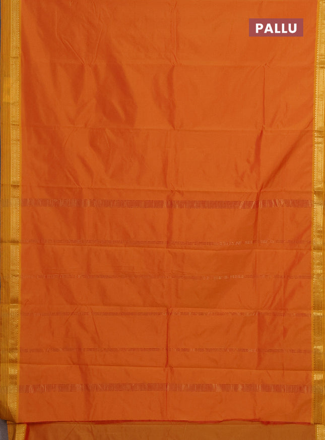 Arani semi silk saree dual shade of mango yellow with plain body and zari woven simple border