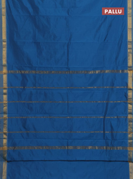 Arani semi silk saree peacock blue and dark mustard with plain body and zari woven simple border