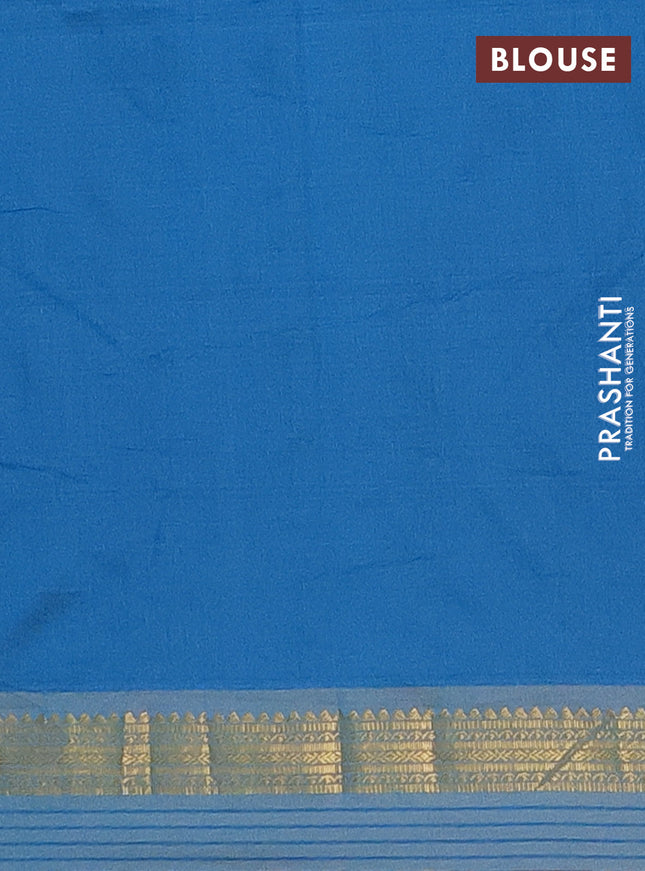 Arani semi silk saree peacock blue and dark mustard with plain body and zari woven simple border
