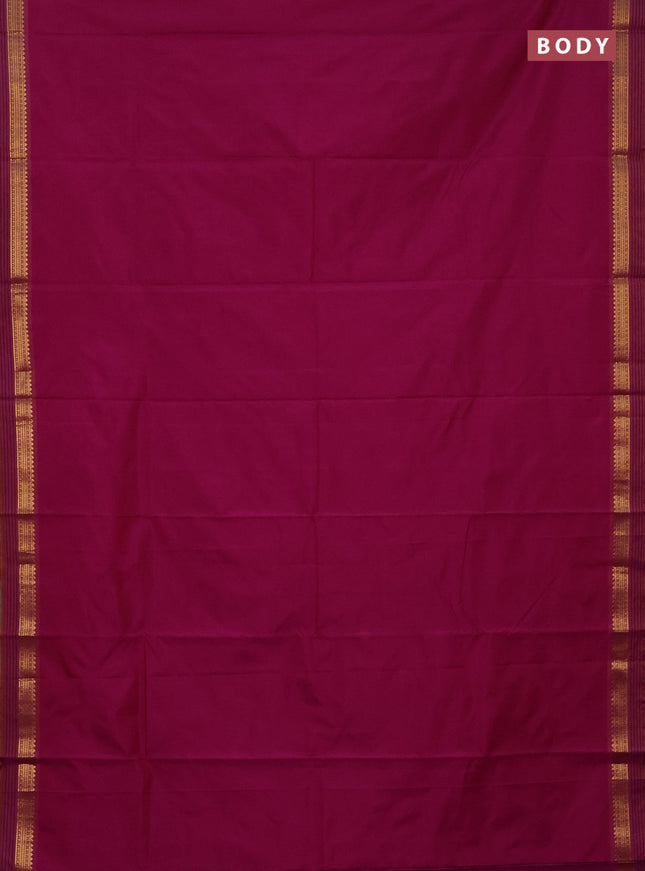 Arani semi silk saree magenta pink and dark mustard with plain body and zari woven simple border