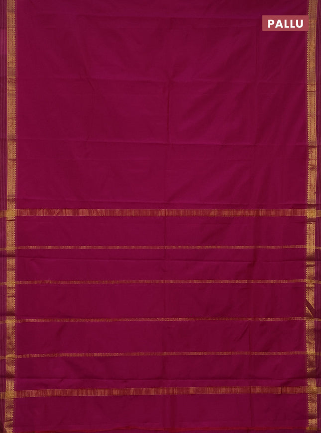 Arani semi silk saree magenta pink and dark mustard with plain body and zari woven simple border