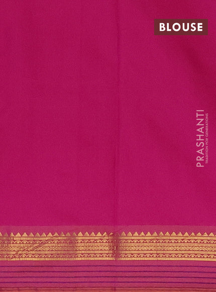 Arani semi silk saree magenta pink and dark mustard with plain body and zari woven simple border